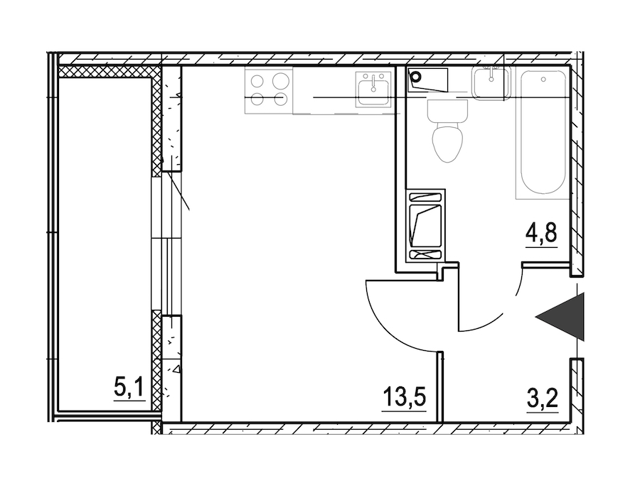 Квартира студия 24.3 м², 5/8 эт., ЖК «Квартал Che»